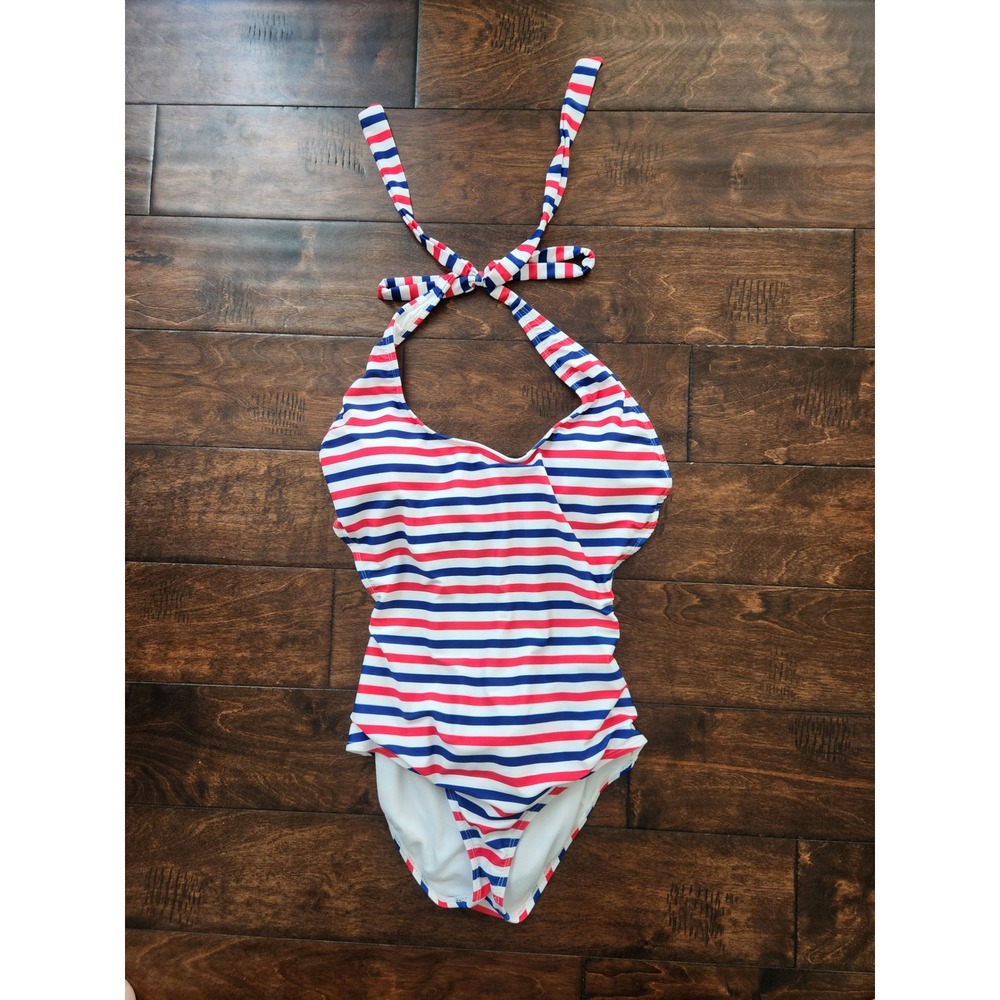 Stevie‎ Hender America Striped Halter One Piece Swimsuit Size: M